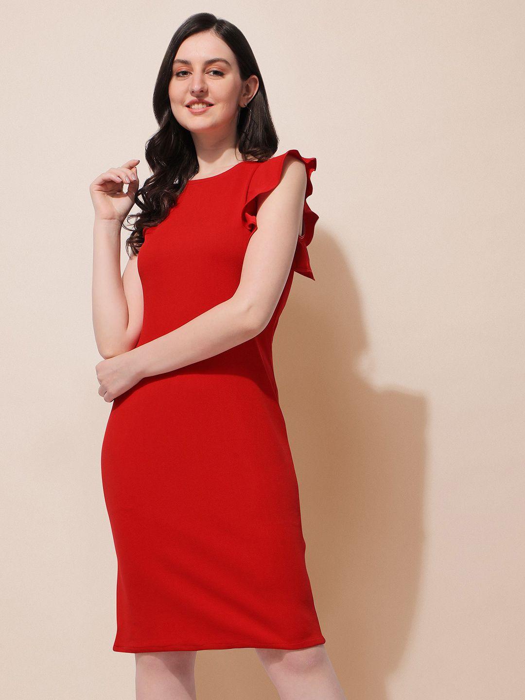 baesd round neck sleeveless ruffled sheath dress