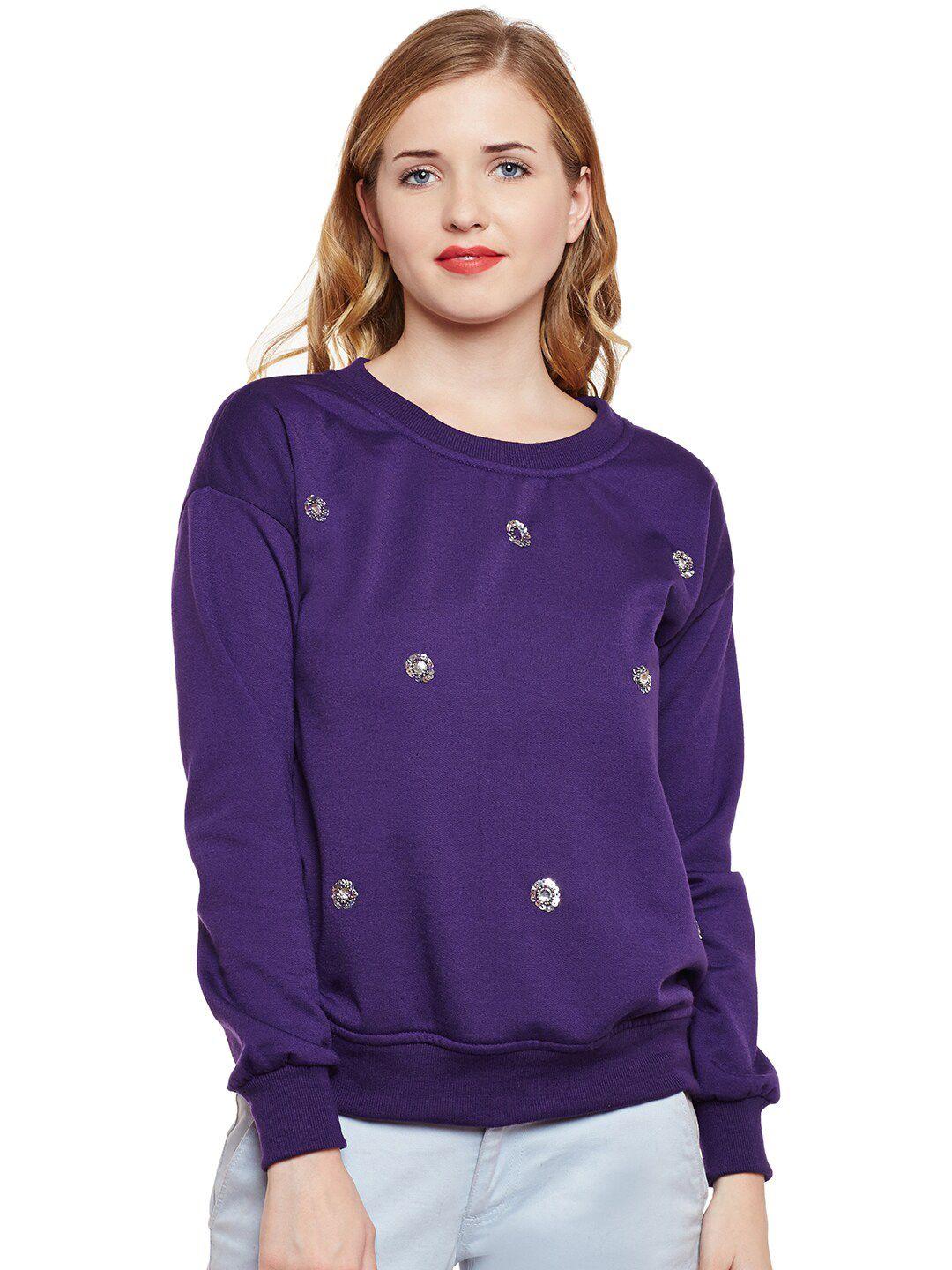 baesd sequinned drop shoulder sleeves fleece pullover