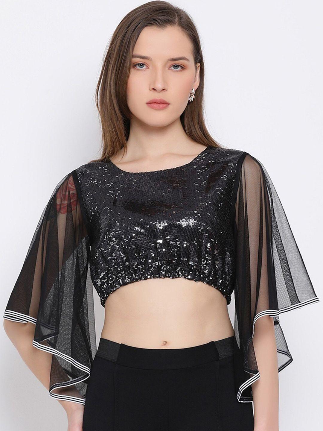 baesd sequinned embellished flared sleeves crop top