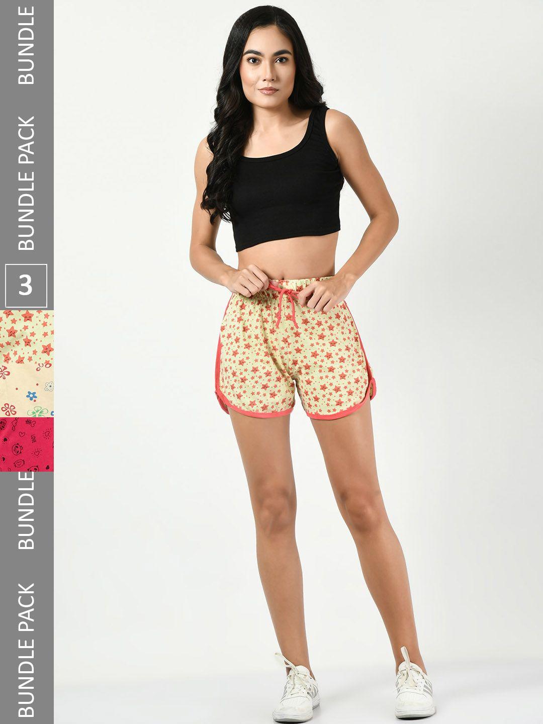 baesd set of 3 printed high-rise pure cotton shorts