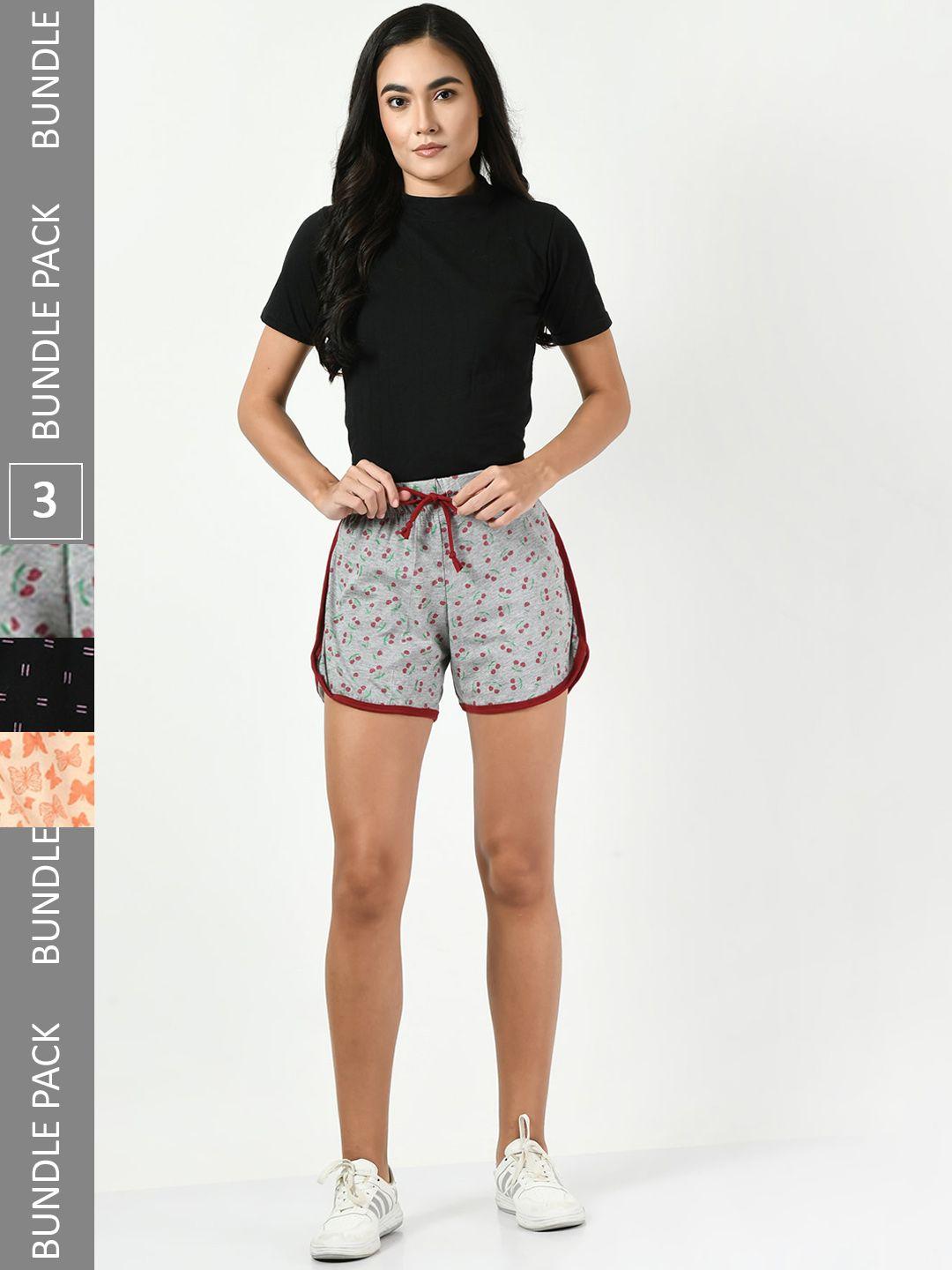 baesd set of 3 printed high-rise pure cotton shorts