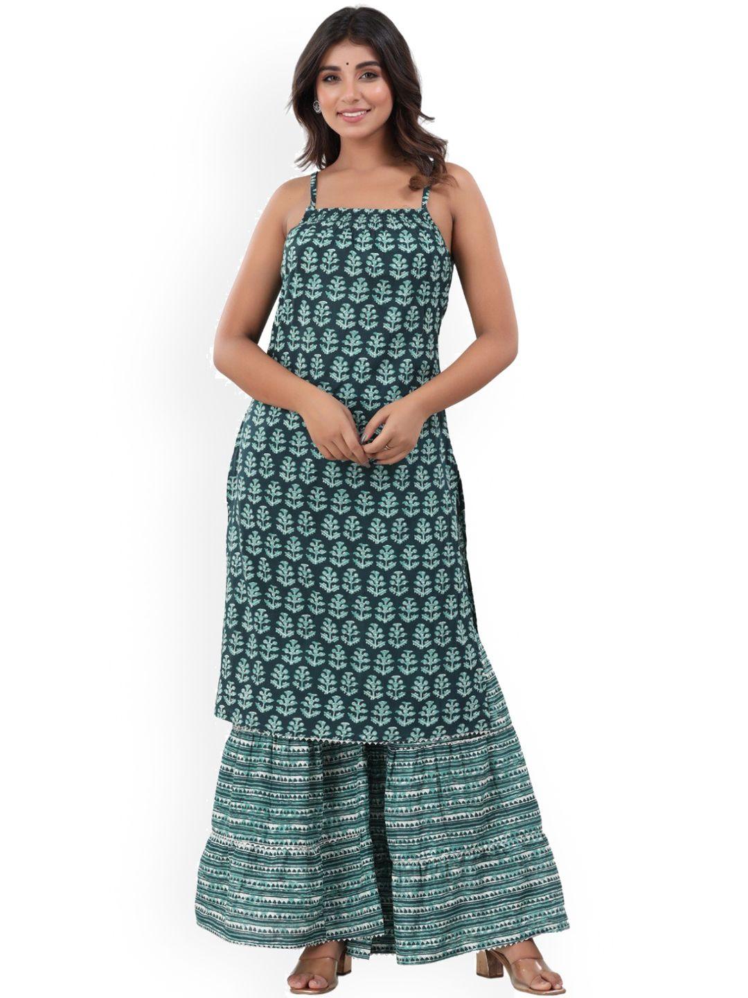 baesd shoulder strap ethnic motifs printed regula pure cotton kurta with sharara