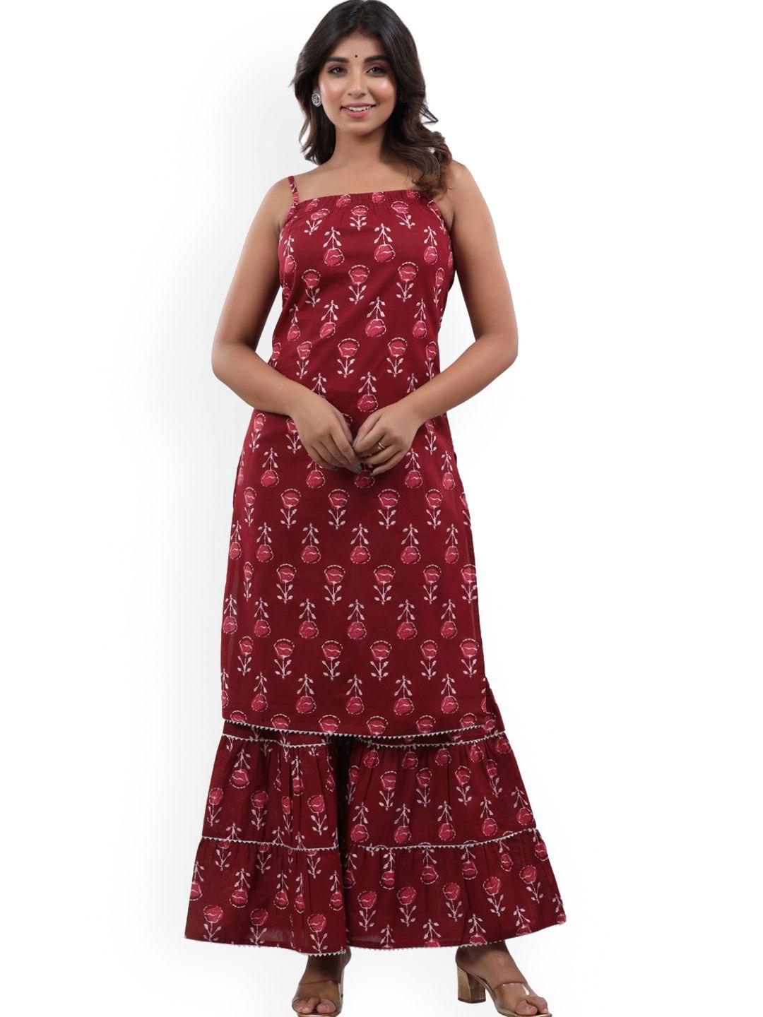 baesd shoulder straps floral printed pure cotton gotta patti straight kurta with sharara