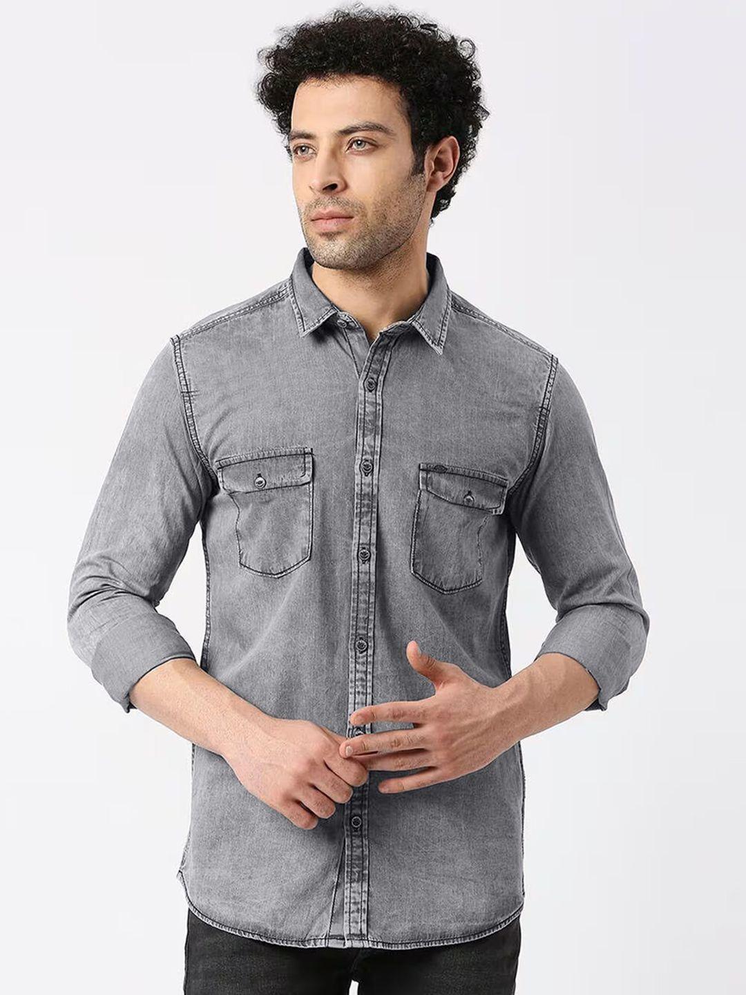 baesd spread collar long sleeves classic faded casual shirt
