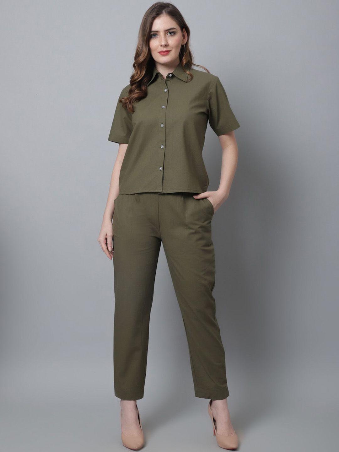 baesd spread collar relaxed-fit straight leg pure cotton shirt with trousers