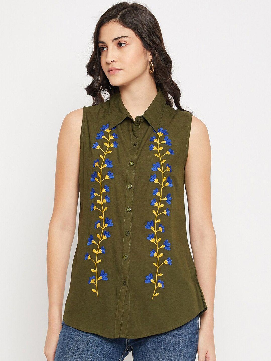 baesd spread collar sleeveless embroidered casual shirt