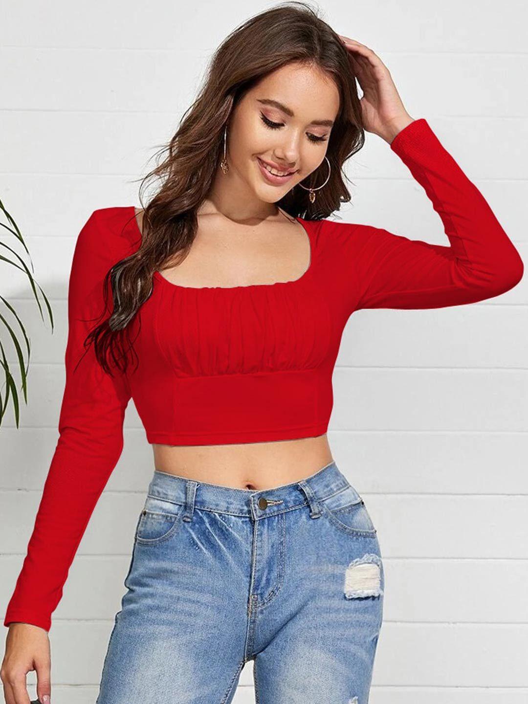 baesd square neck long sleeves gathered crop top