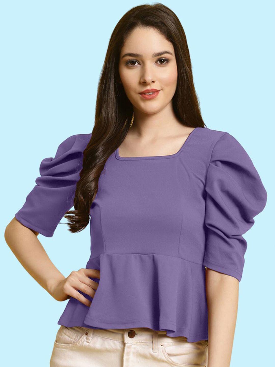 baesd square neck puff sleeved peplum crop top