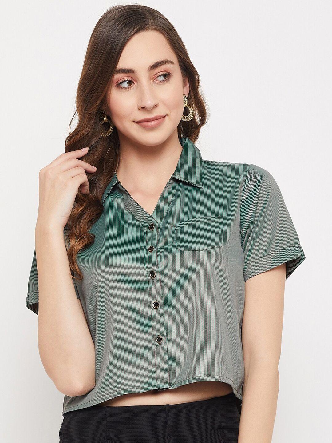 baesd striped classic regular fit crop shirt