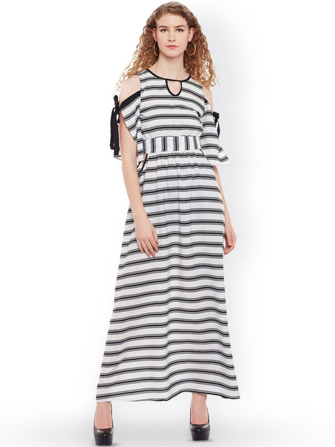 baesd striped cold shoulder sleeves maxi dress