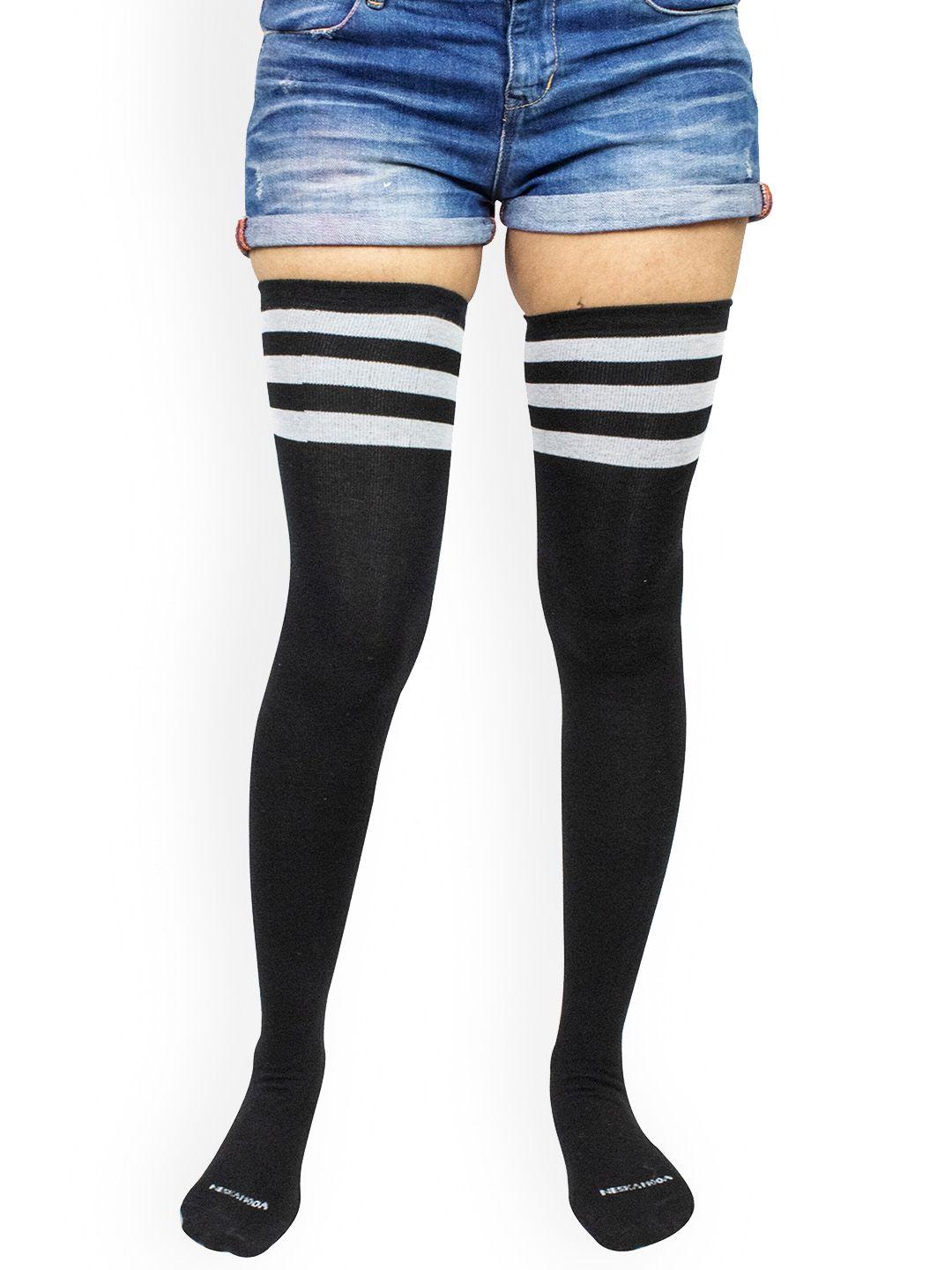 baesd striped cotton thigh-high stockings
