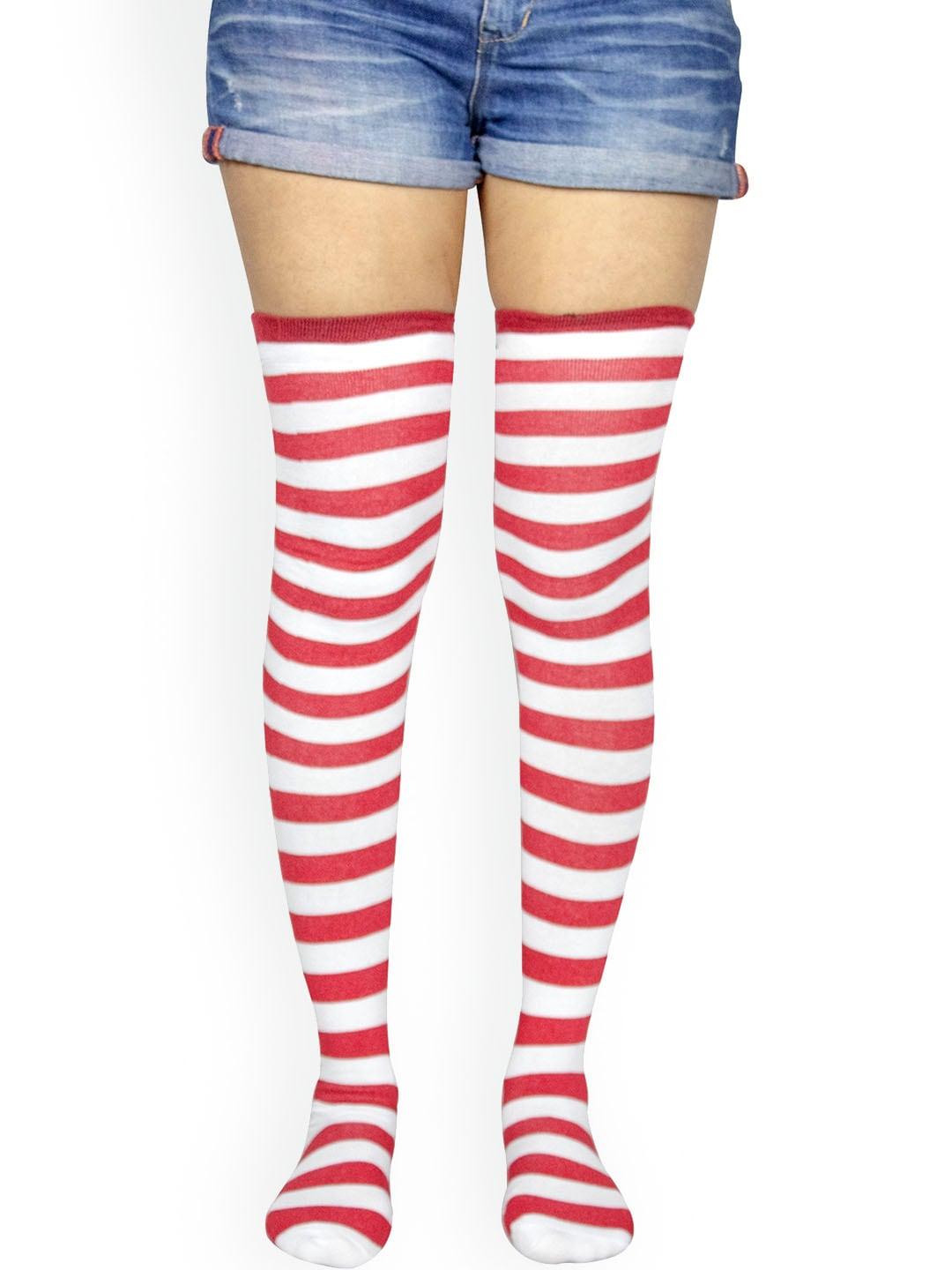 baesd striped cotton thigh-high stockings