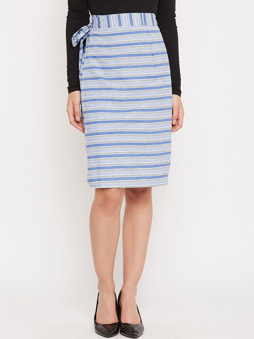 baesd striped cotton wrap around knee length skirt