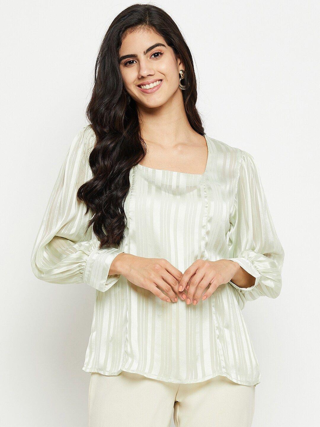 baesd striped cuffed sleeve satin top