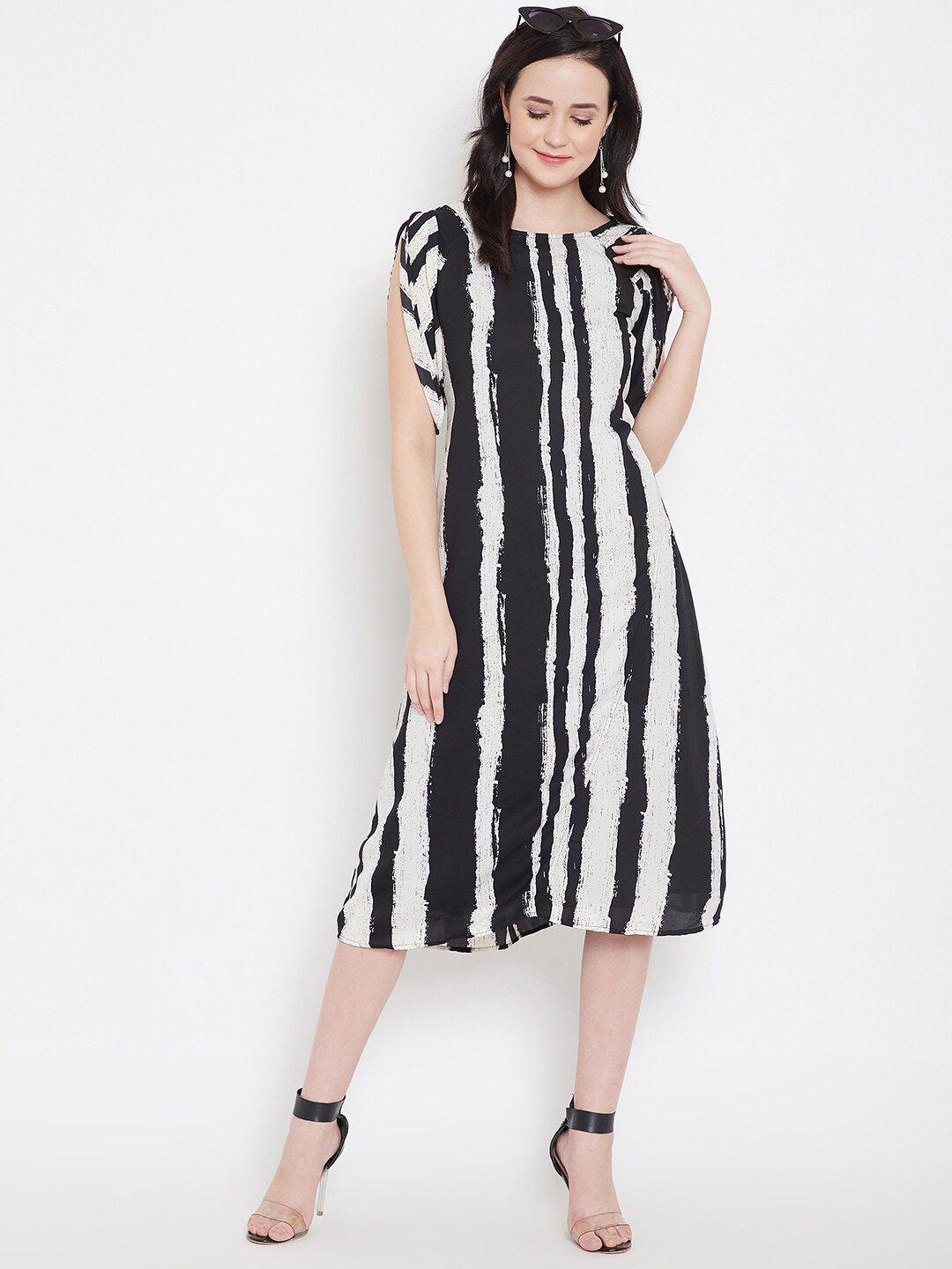 baesd striped printed flutter sleeve georgette a-line midi dress