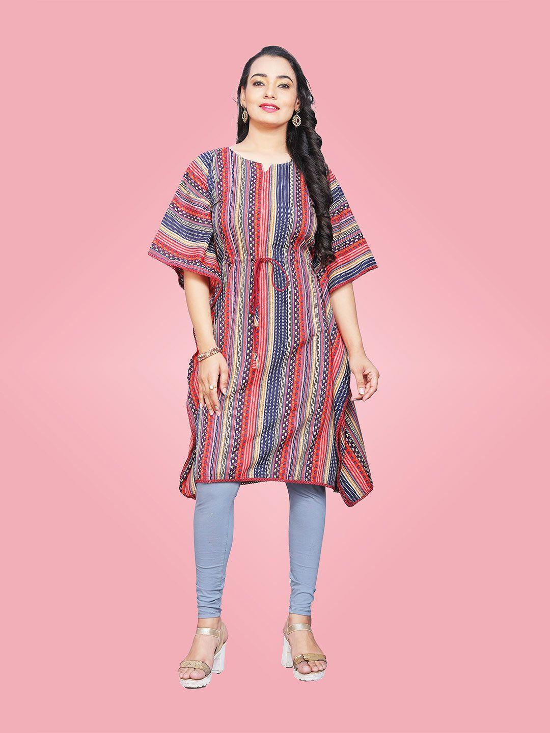 baesd striped printed round neck flared sleeve kaftan dress