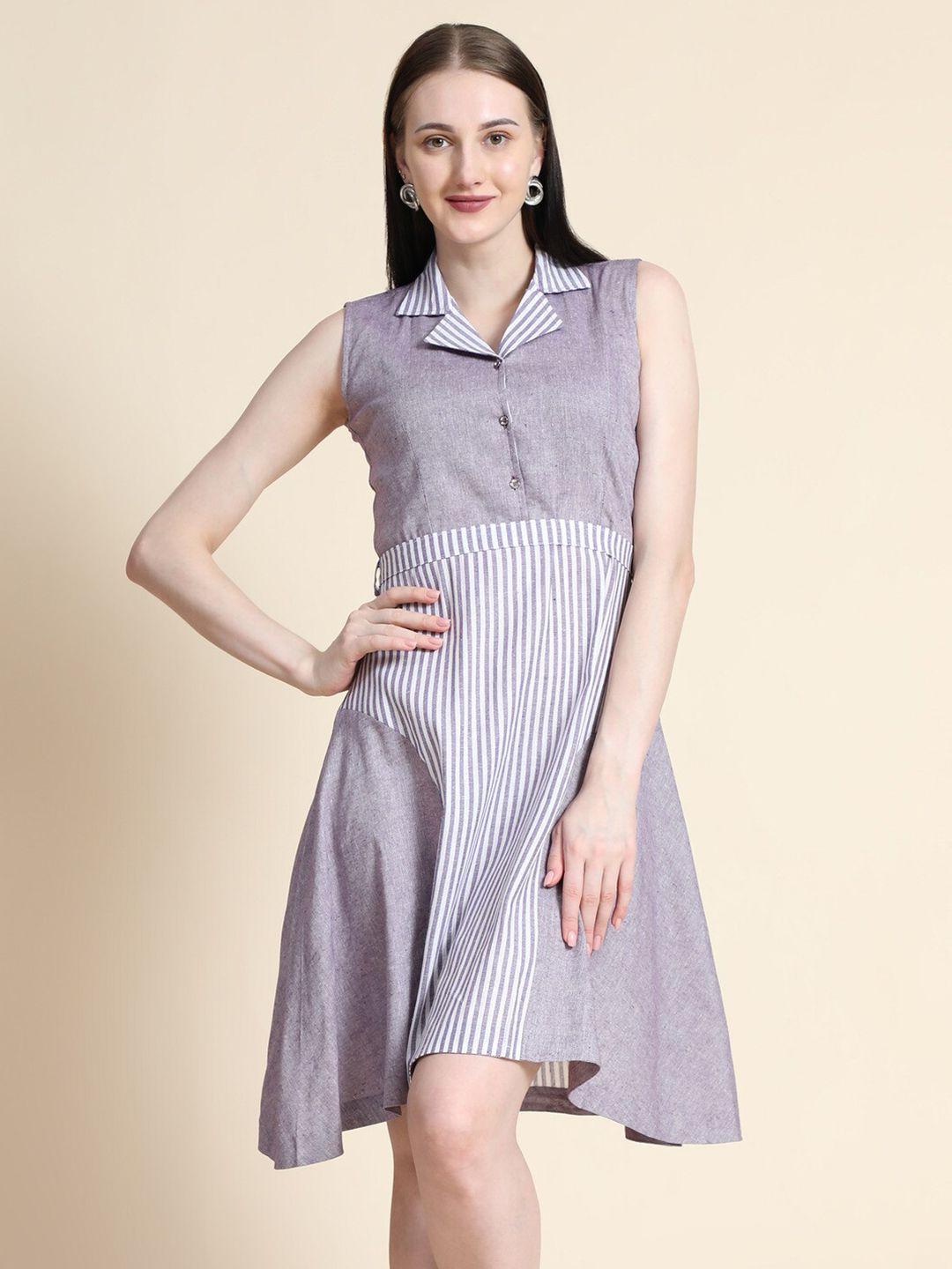 baesd striped shirt collar cotton a-line dress