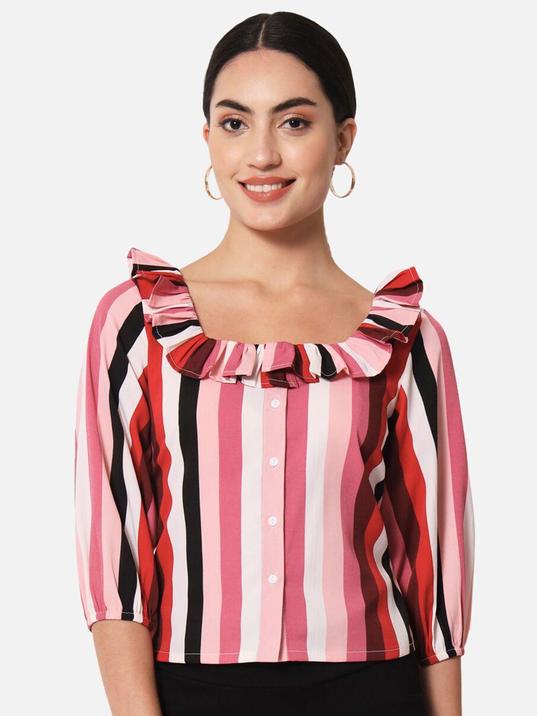 baesd striped square neck ruffles shirt style top
