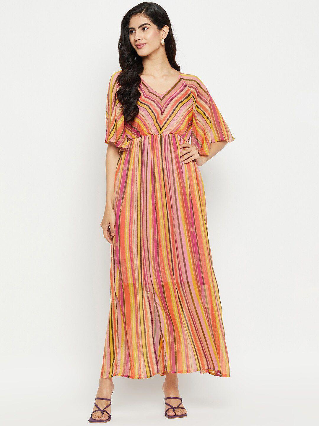 baesd striped v neck extended sleeves maxi dress