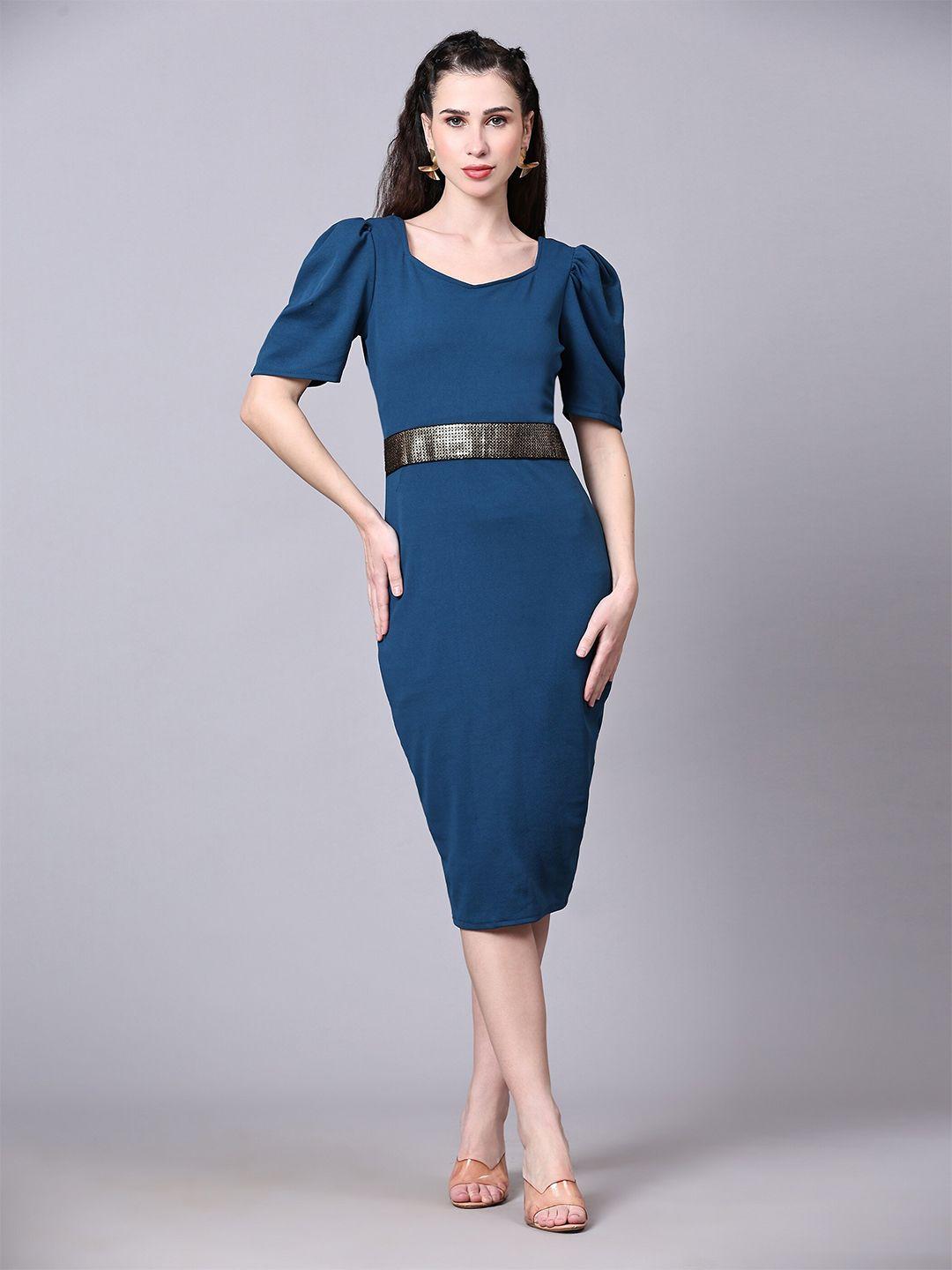 baesd sweetheart neck puff sleeves bodycon midi dress