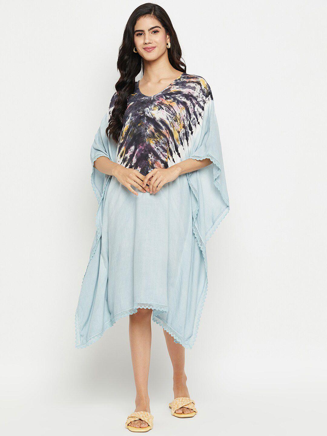 baesd tie & dye dyed v-neck flared sleeves kaftan dress