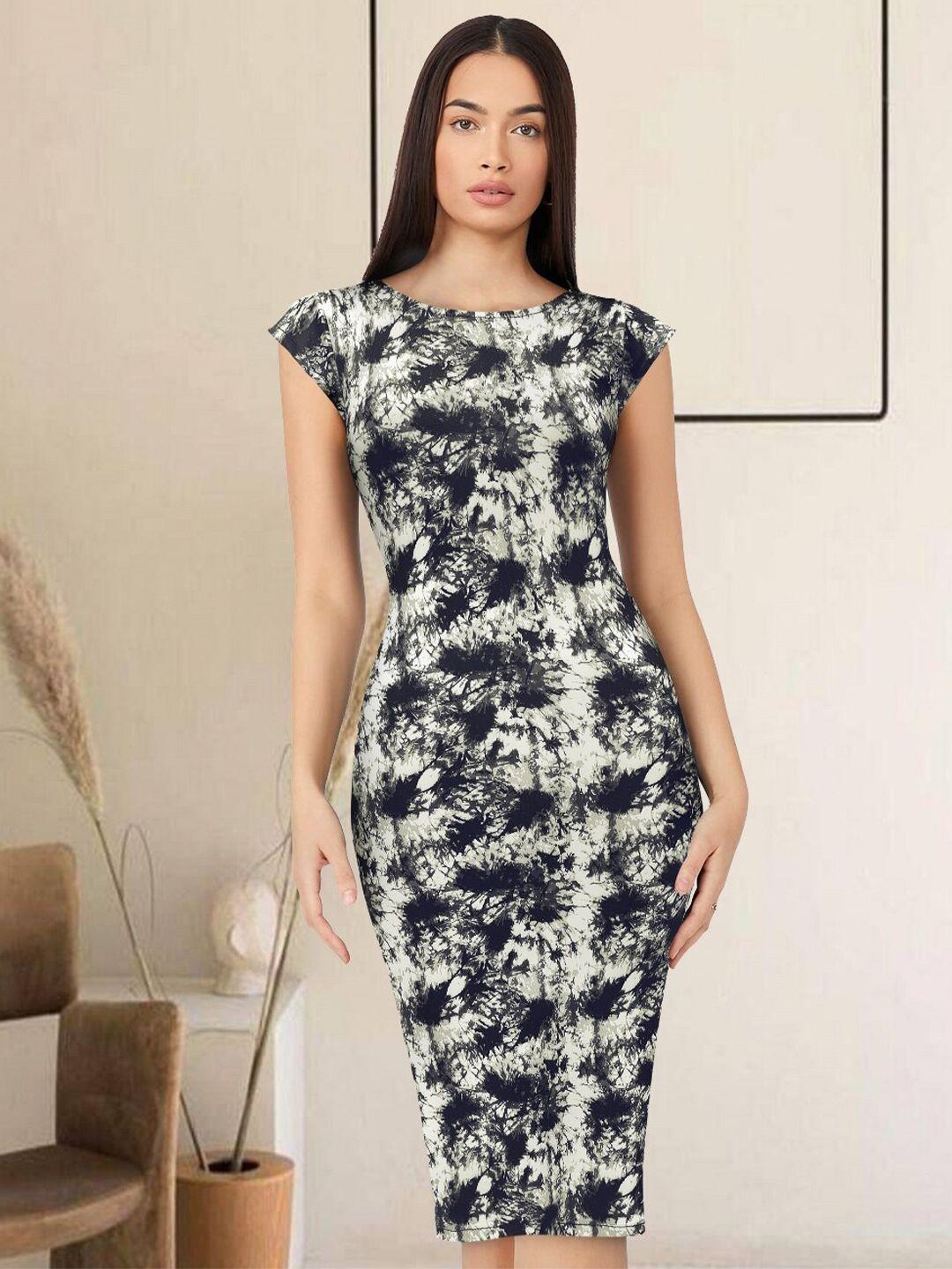 baesd tie and dyed cap sleeves bodycon midi dress