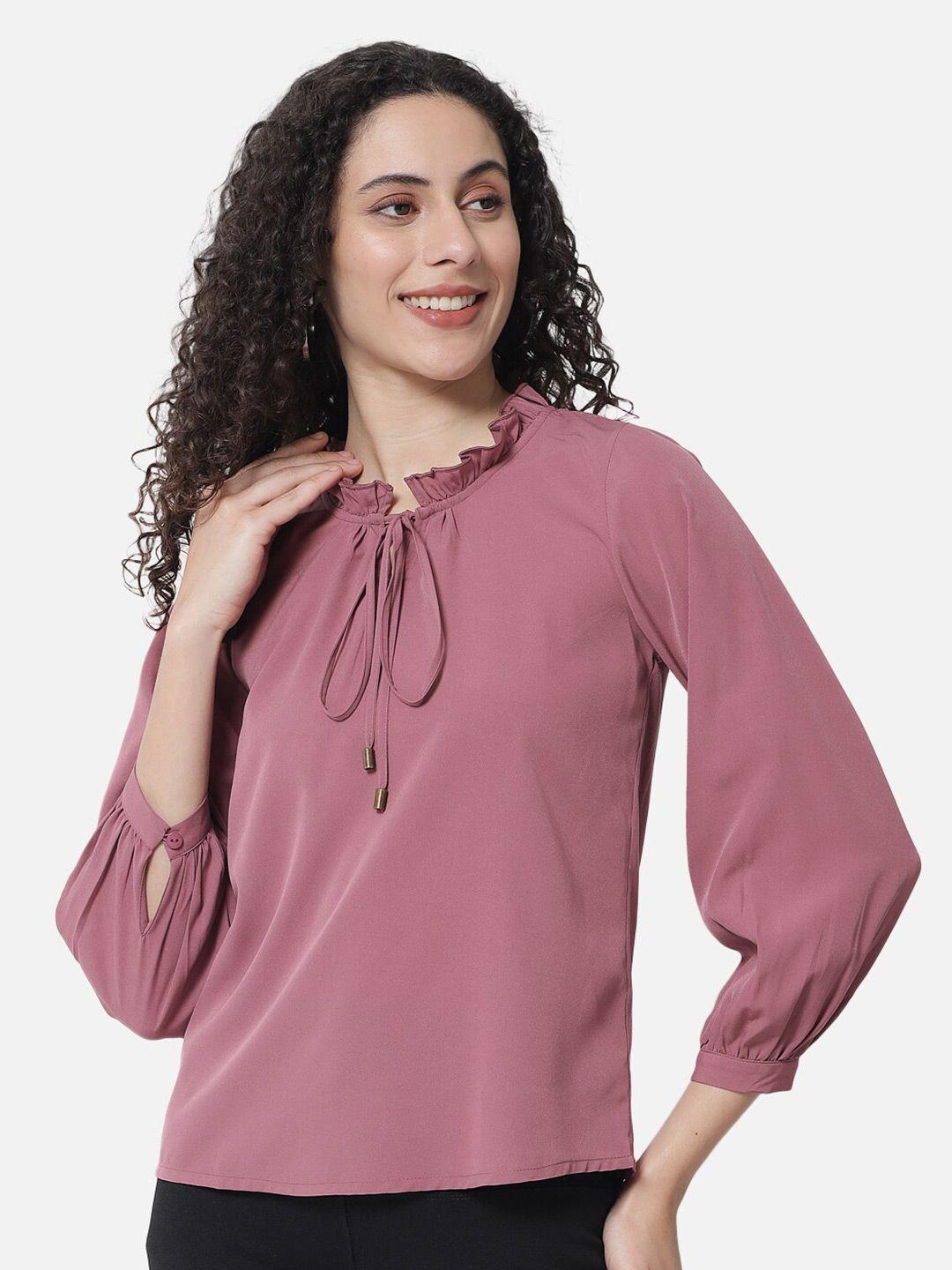 baesd tie-up neck cuffed sleeves top