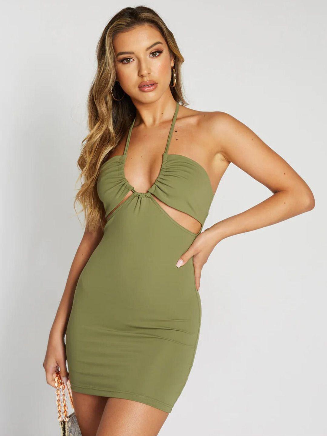 baesd tie-up neck cut-outs detailed bodycon dress