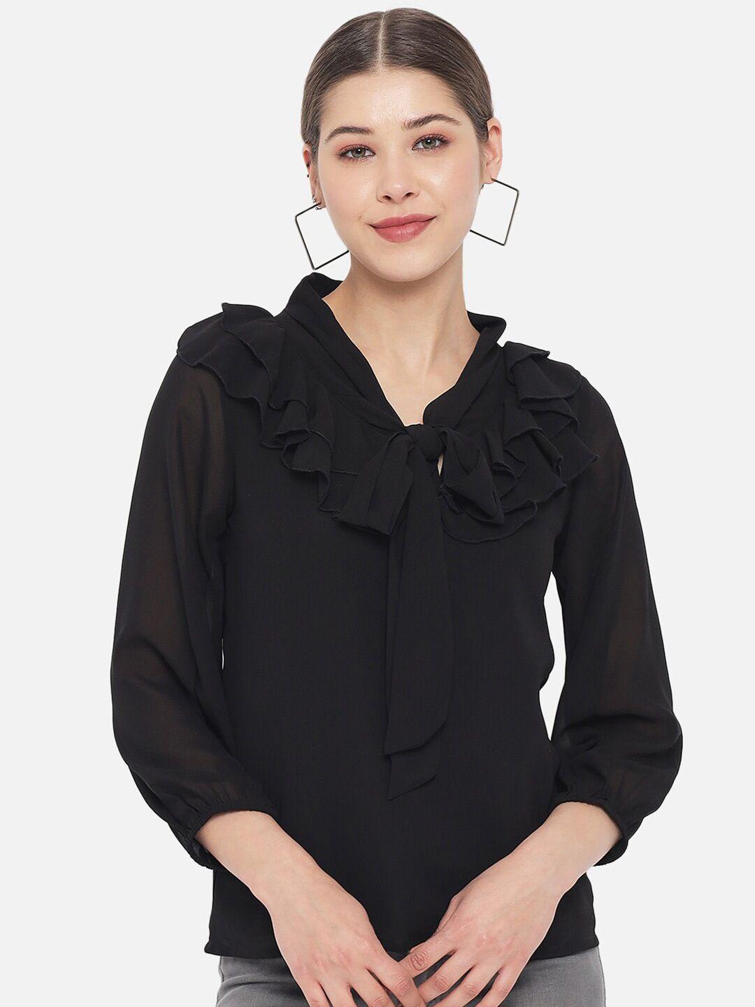 baesd tie-up neck ruffled top