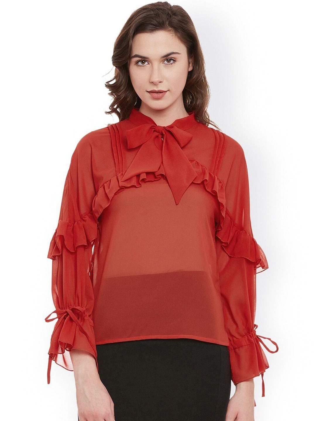 baesd tie-up neck ruffles georgette top