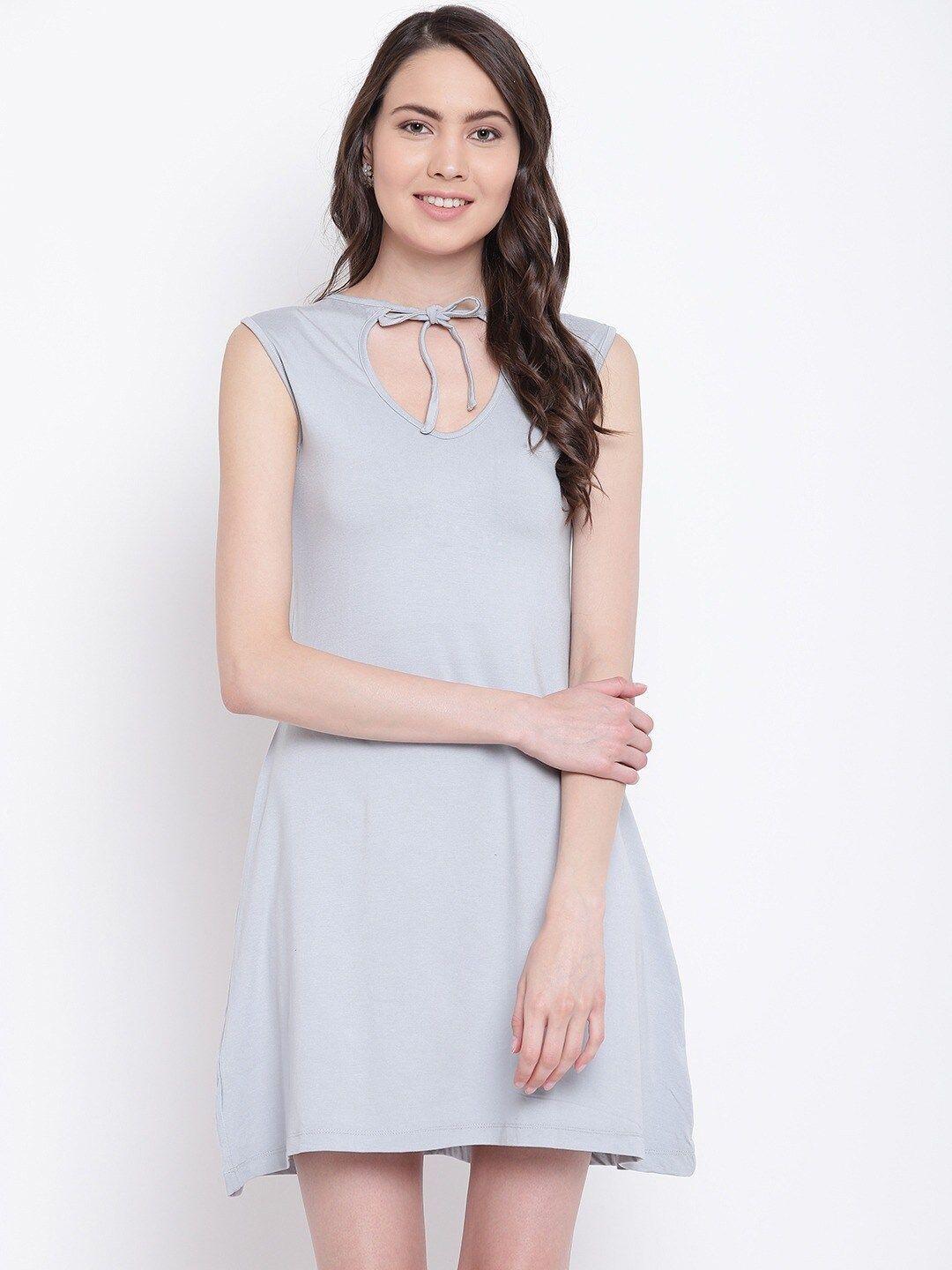 baesd tie-up neck sleeveless cotton a-line dress