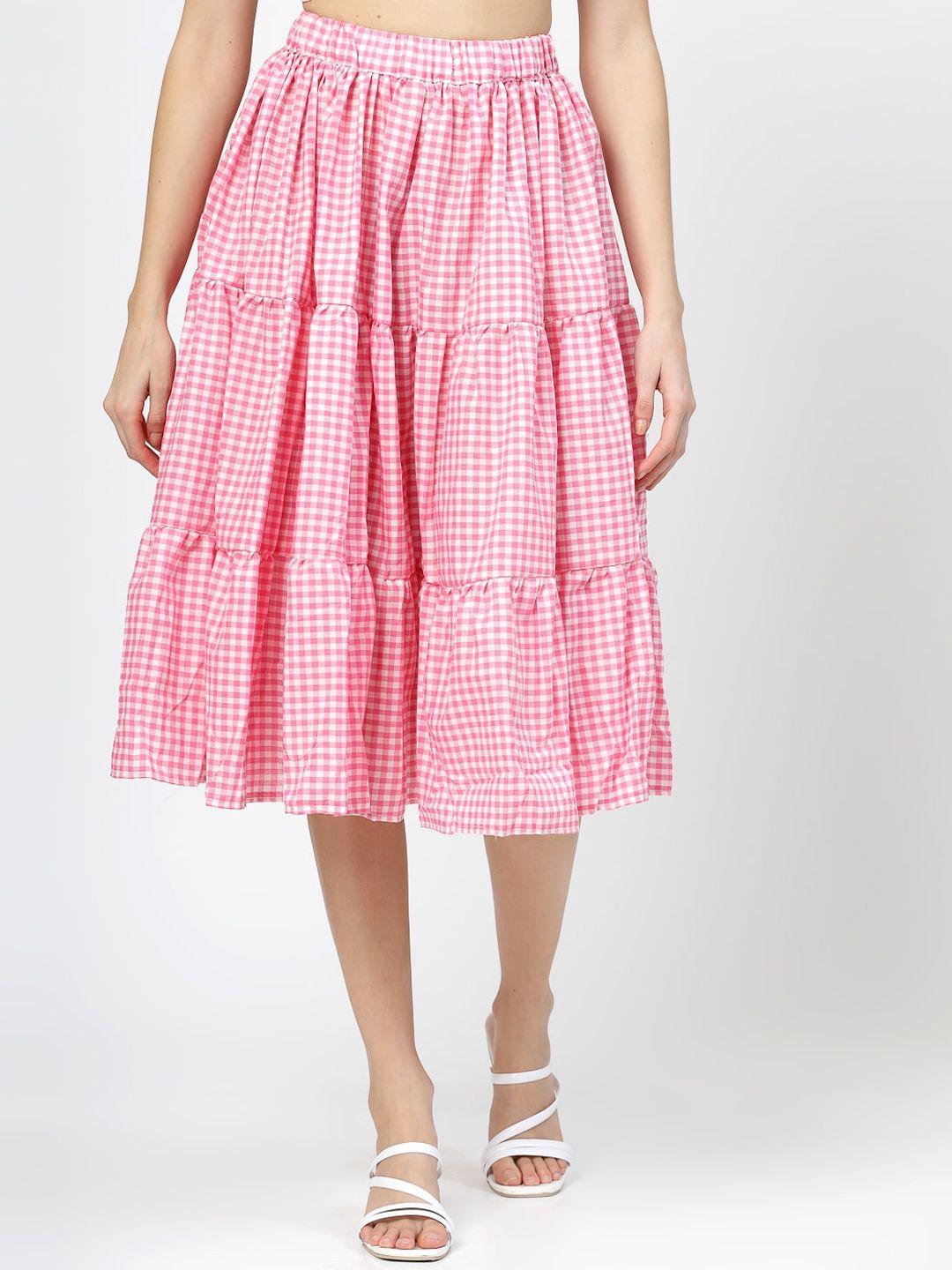 baesd tiered checked flared knee-length skirt