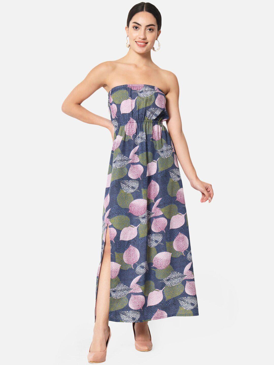 baesd tropical printed fit & flare maxi dress