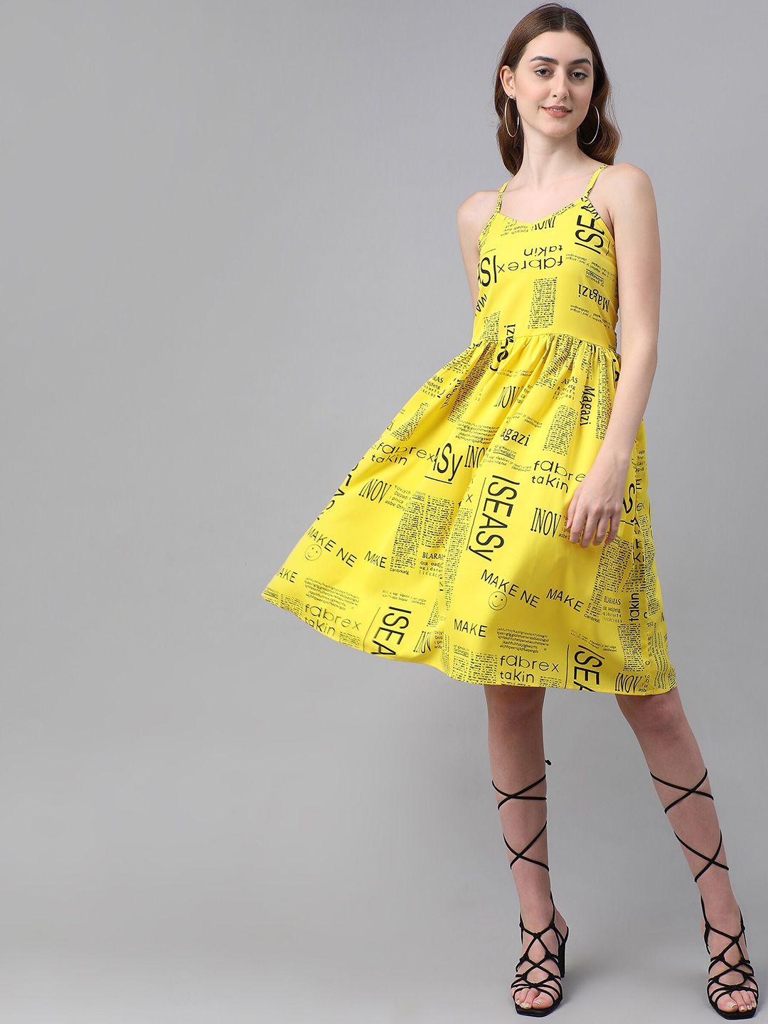 baesd typography printed fit & flare crepe dress