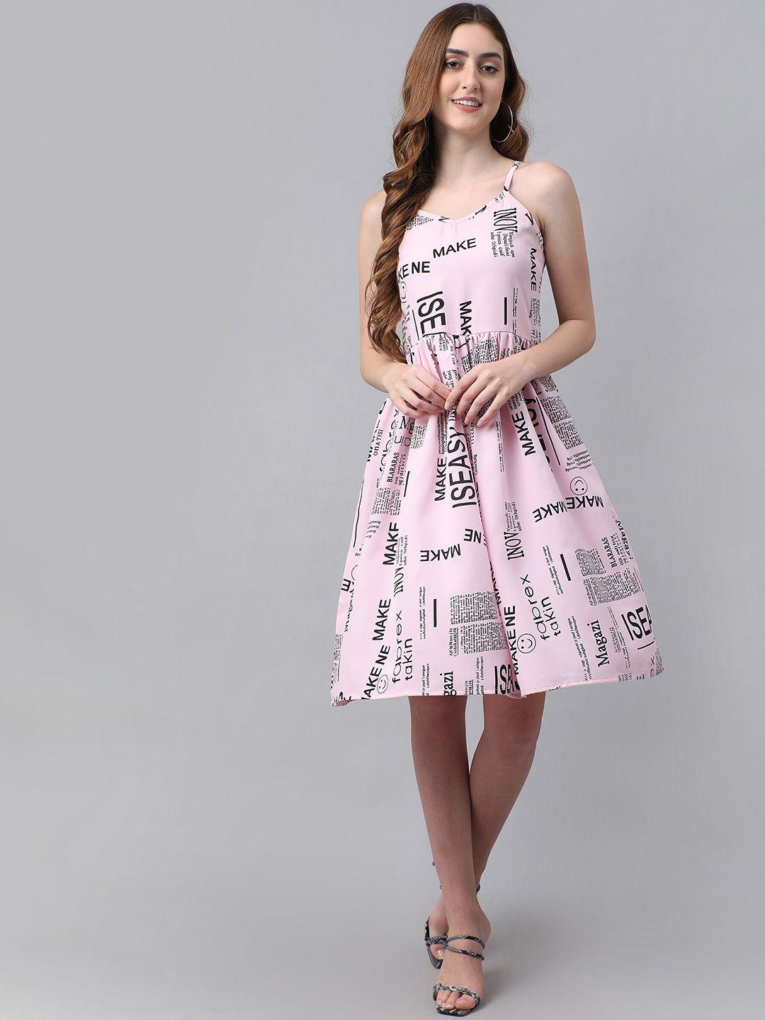 baesd typography printed fit & flare crepe dress