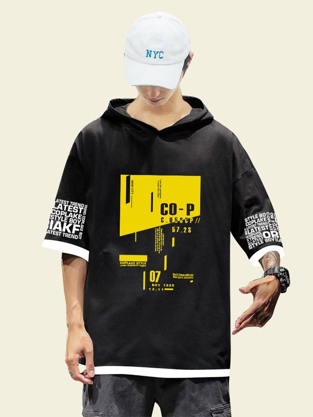 baesd typography printed hooded cotton t-shirt