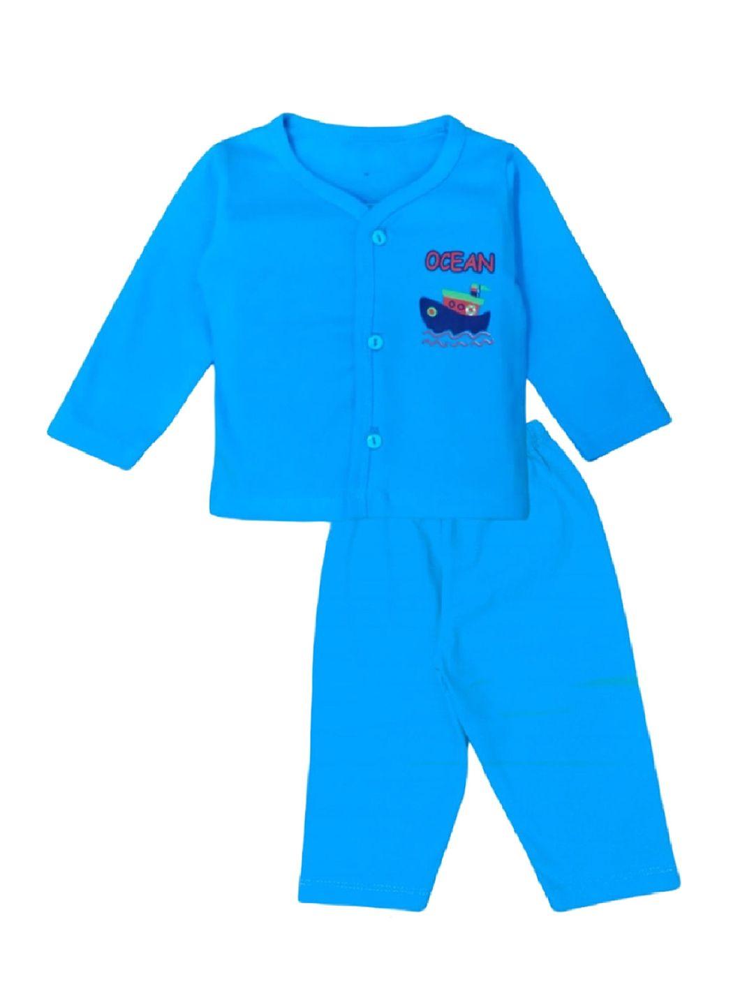 baesd unisex kids blue printed t-shirt with pyjamas
