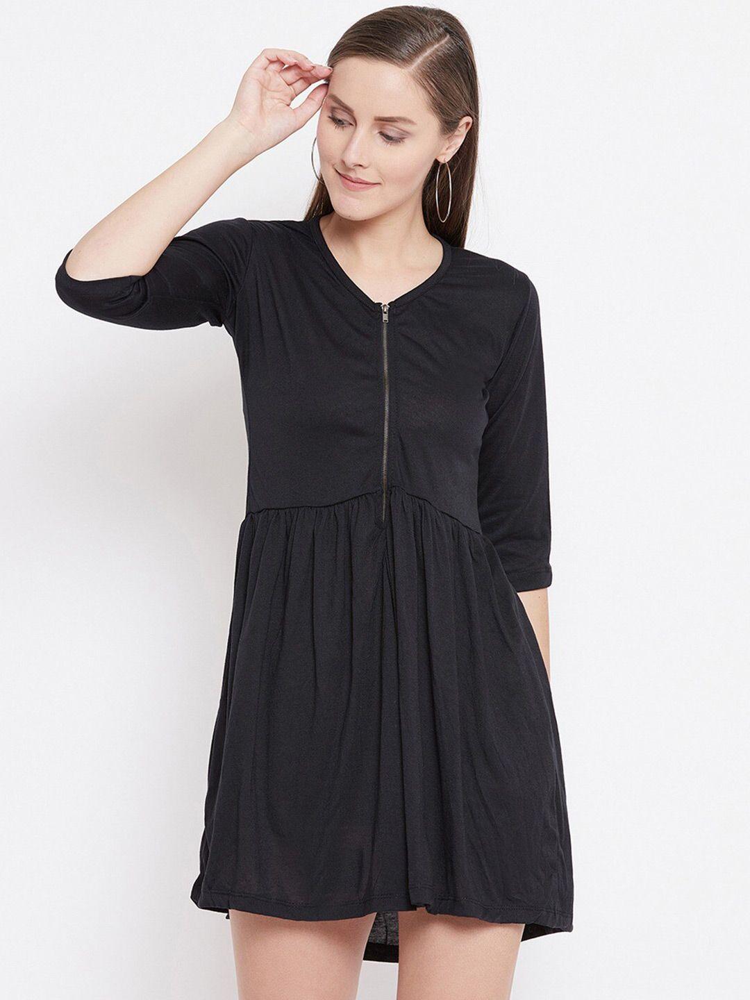 baesd v-neck gathered a-line cotton mini dress