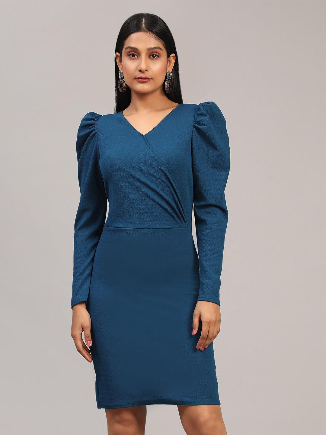 baesd v-neck puff sleeve sheath dress