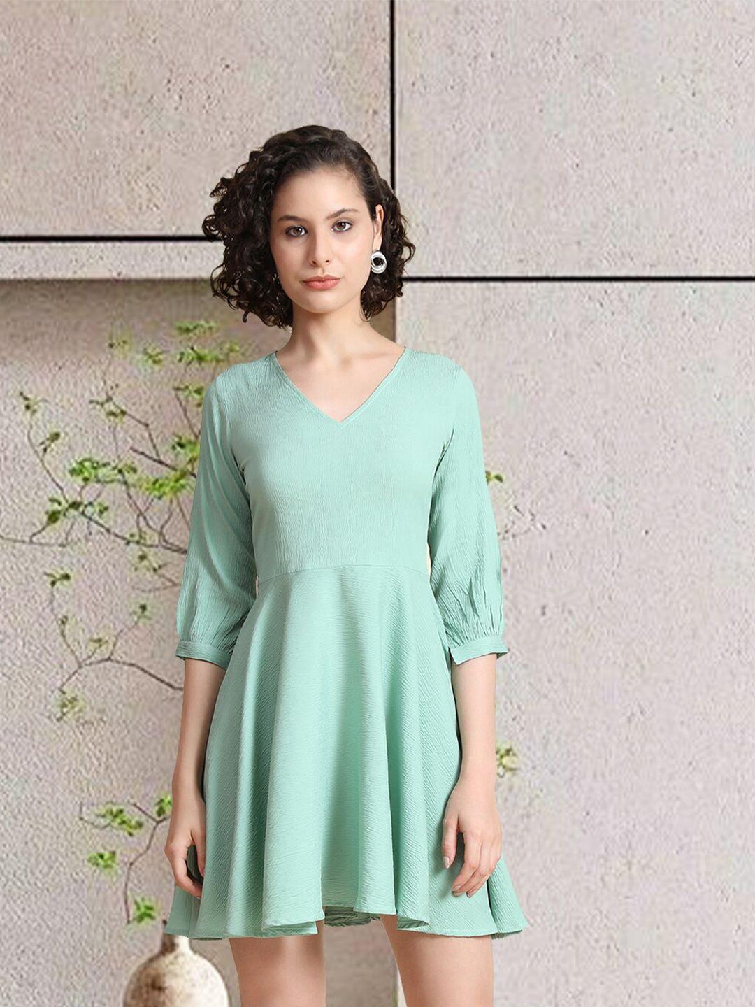 baesd v-neck puff sleeves a-line dress