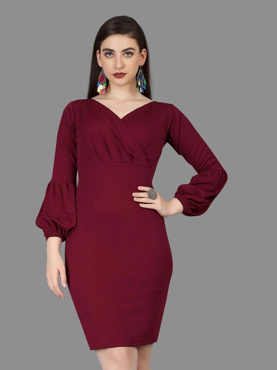 baesd v-neck puff sleeves pleated sheath dress