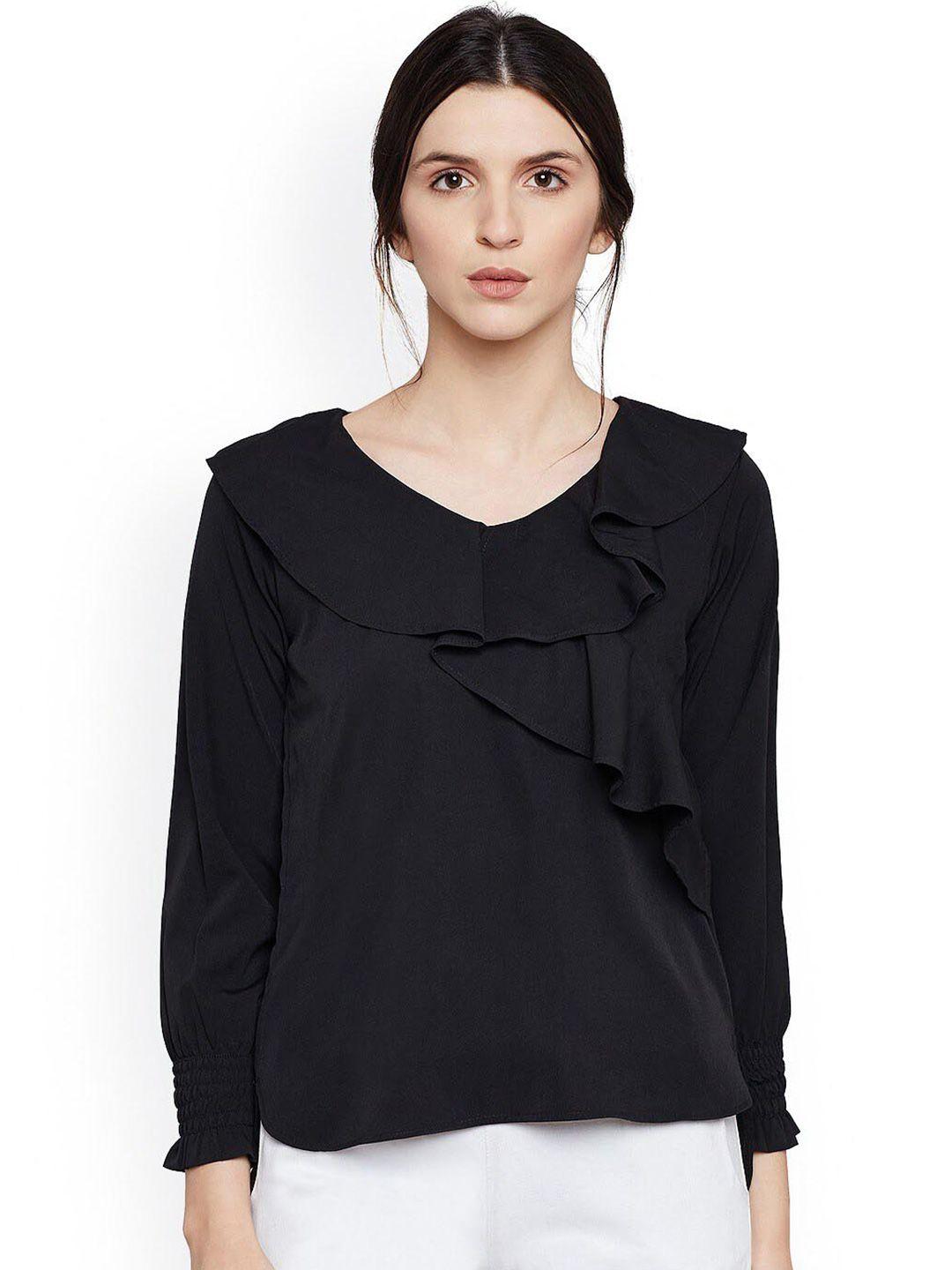 baesd v-neck ruffled smocked cuffed top