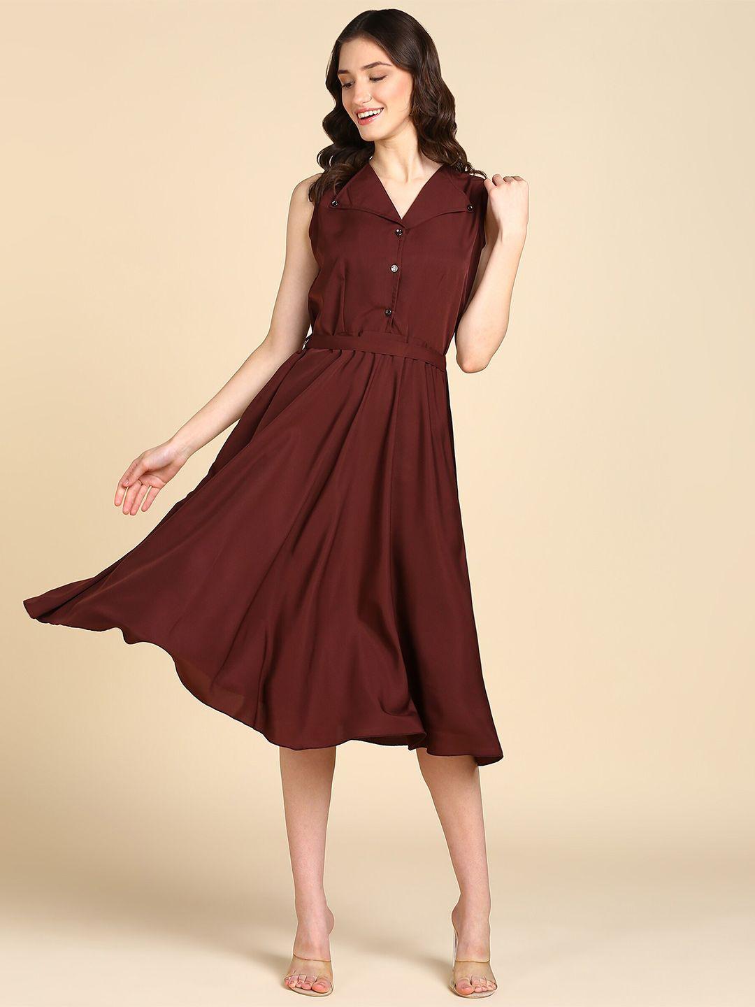 baesd v-neck sleeveless crepe fit & flare midi dress