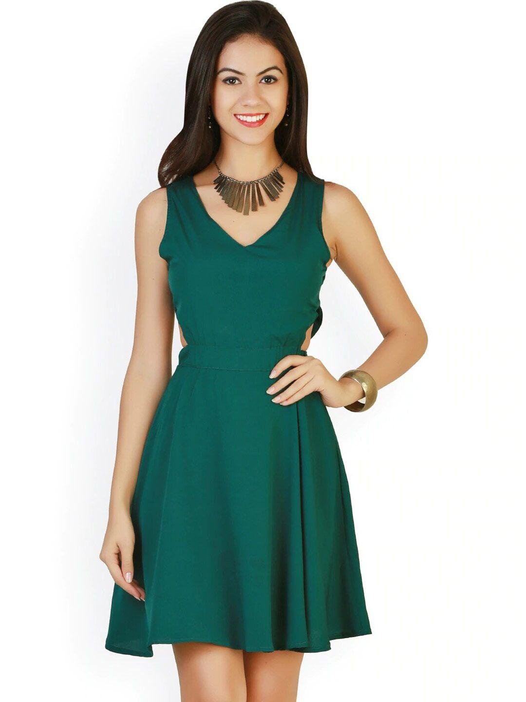 baesd v-neck sleeveless cut-out crepe fit & flare dress