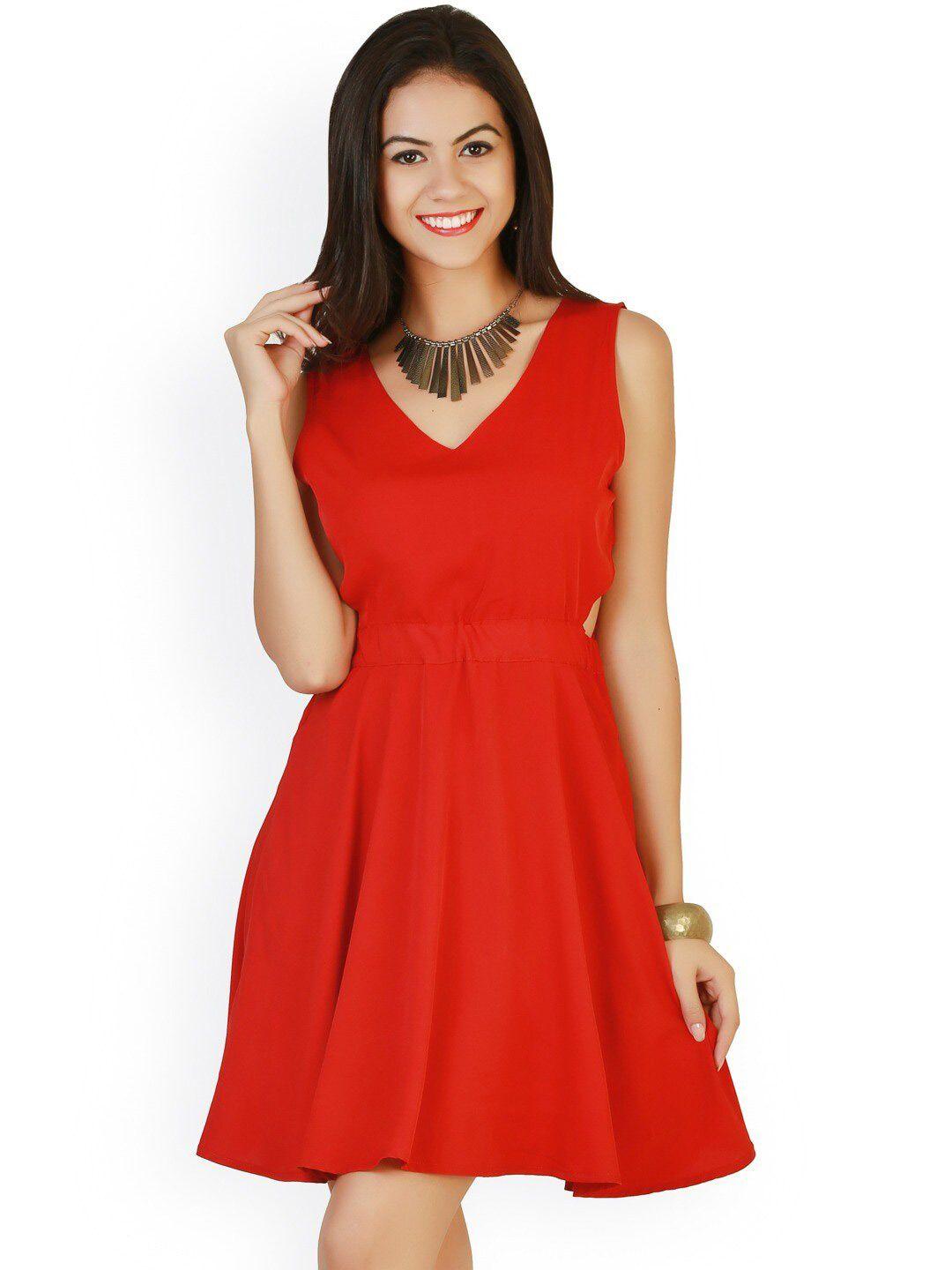 baesd v-neck sleeveless cut-outs fit & flare dress