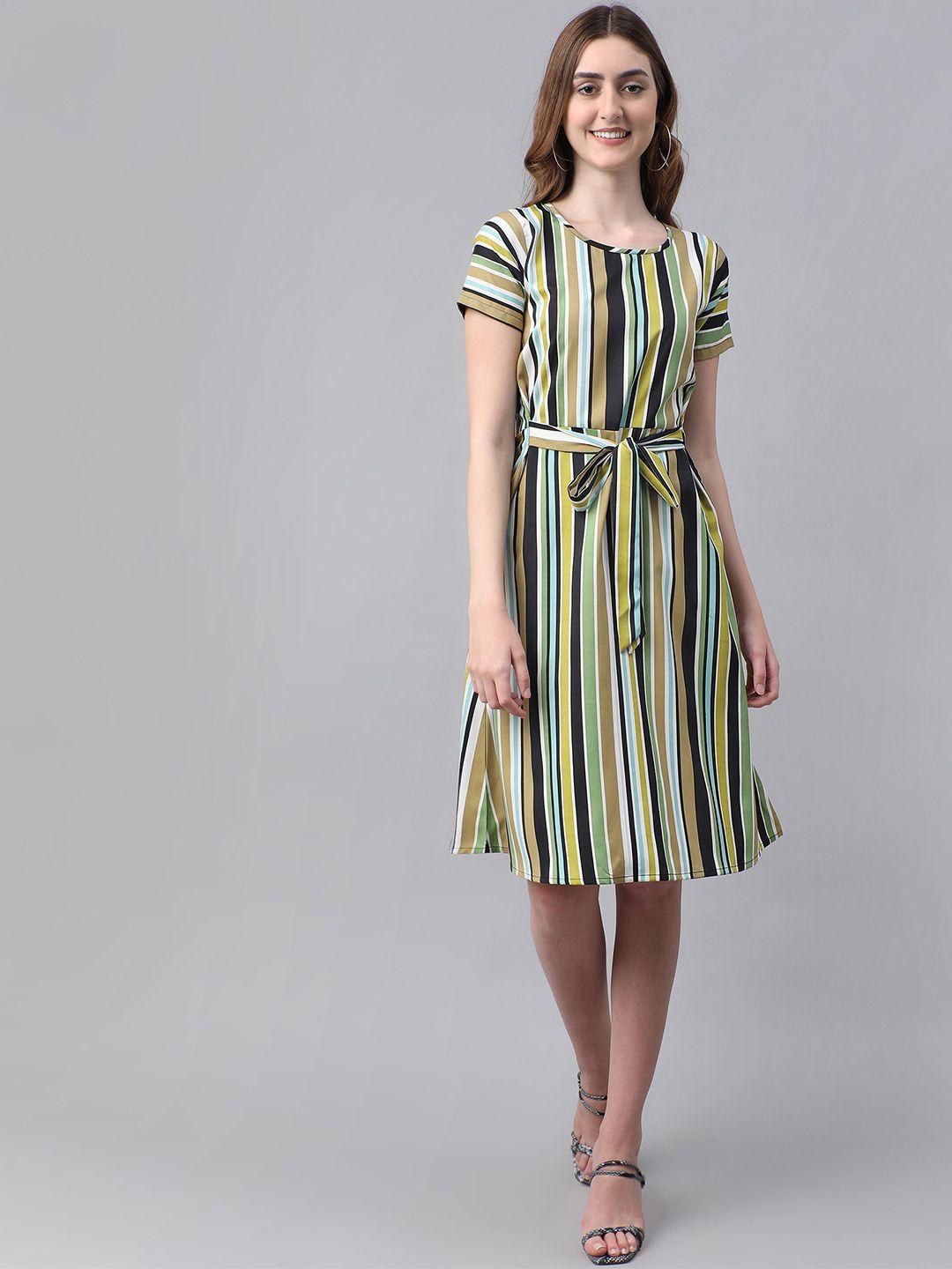 baesd vertical striped crepe a-line dress