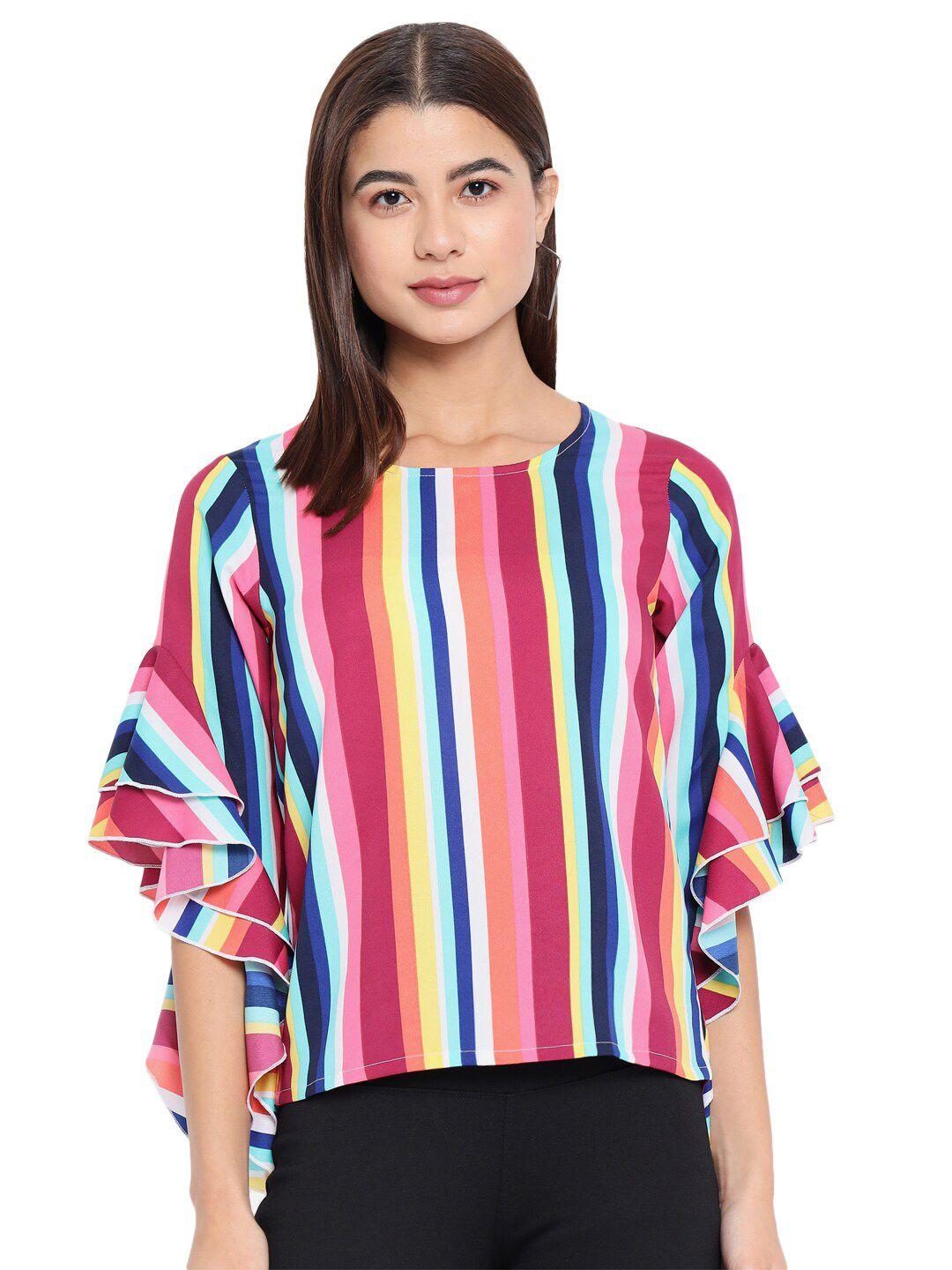 baesd vertical striped flutter sleeves top