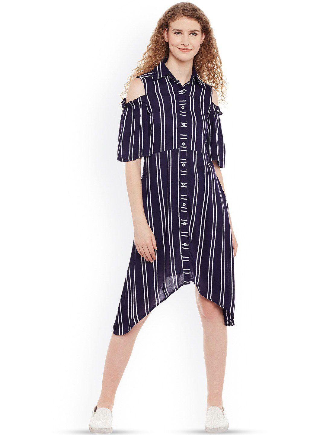 baesd vertical striped shirt collar cotton dress