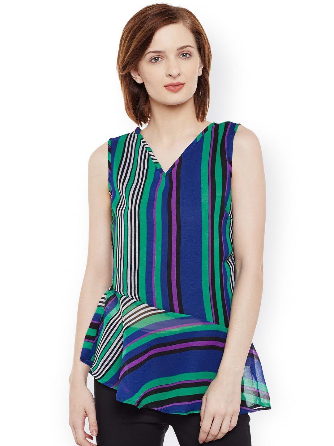 baesd vertical striped v-neck peplum top