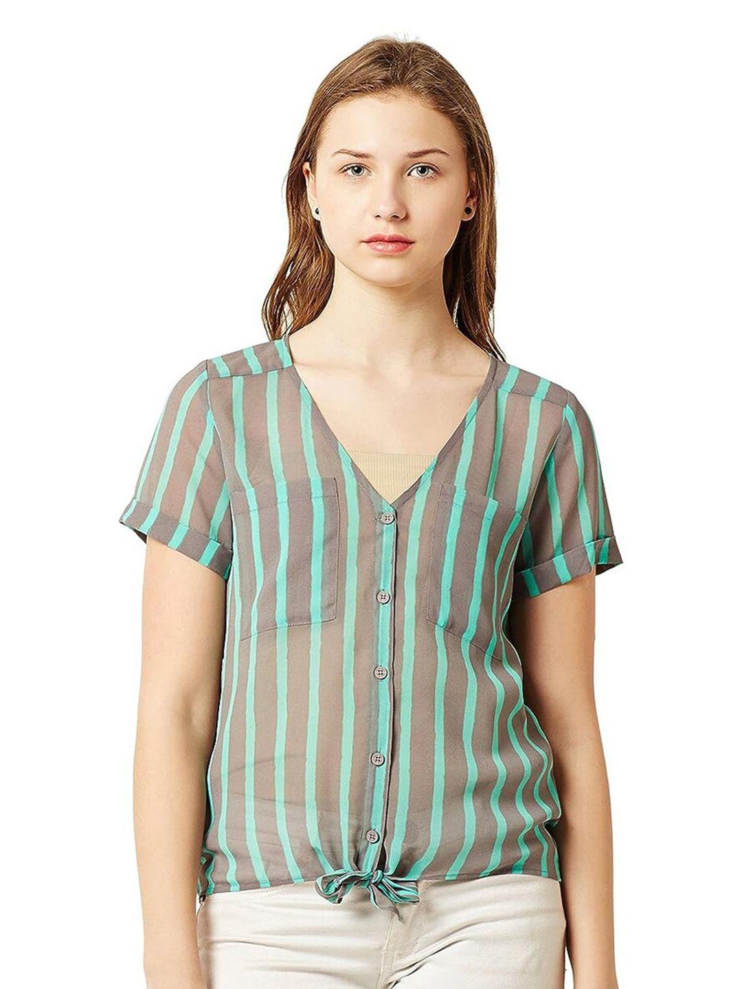 baesd vertical striped v-neck semi sheer georgette top